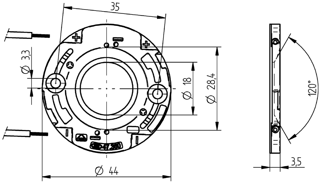 COB connector Ø 44 mm for LED array 20 x 24, reflector interface 35.850